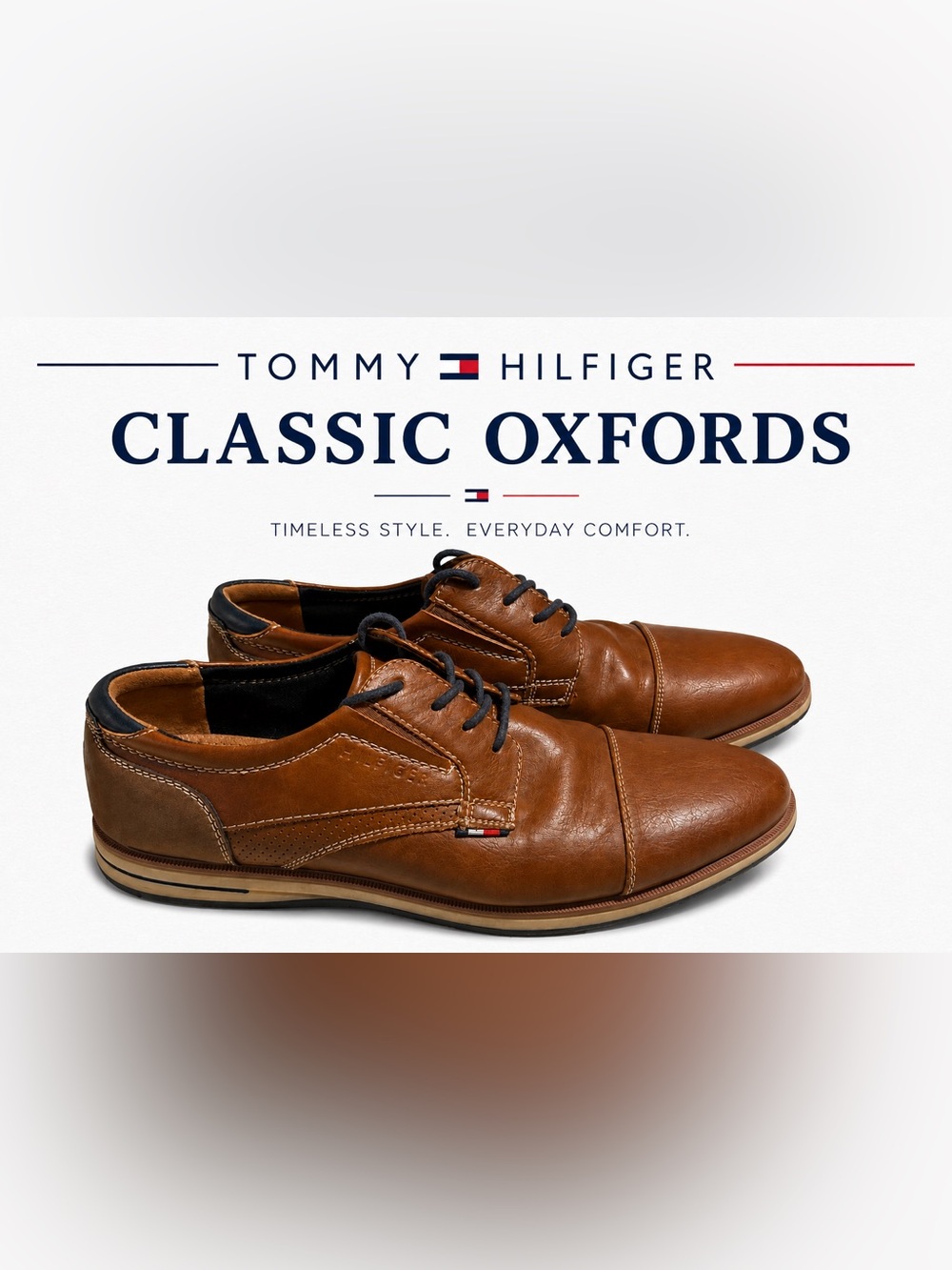 Tommy Hilfiger Men’s Tan Leather Oxford Lace-Up Shoes